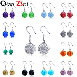 QianBei Hot Sale 13 Color 1 Pair Austrian Pave Disco Ball Hoop Lever Color Earring Woman Jewelry