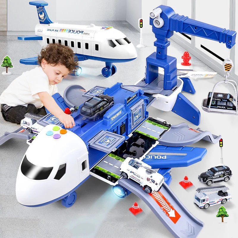 Children multifunctional aircraft toys scene fire truck inertia automobile engineering vehicle model eduction puzzle boy toy gif