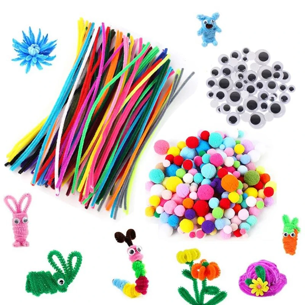 Vara de pelúcia/pompons arco-íris cores shilly-vara brinquedos educativos diy artesanato de arte artesanal criatividade desvoloping brinquedos