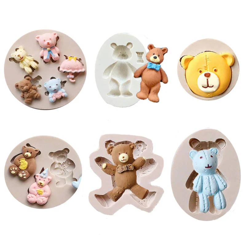 Various bear silicone mold bows bear face pillows silicone DIY sugar turning mold  cake chocolate plaster mold