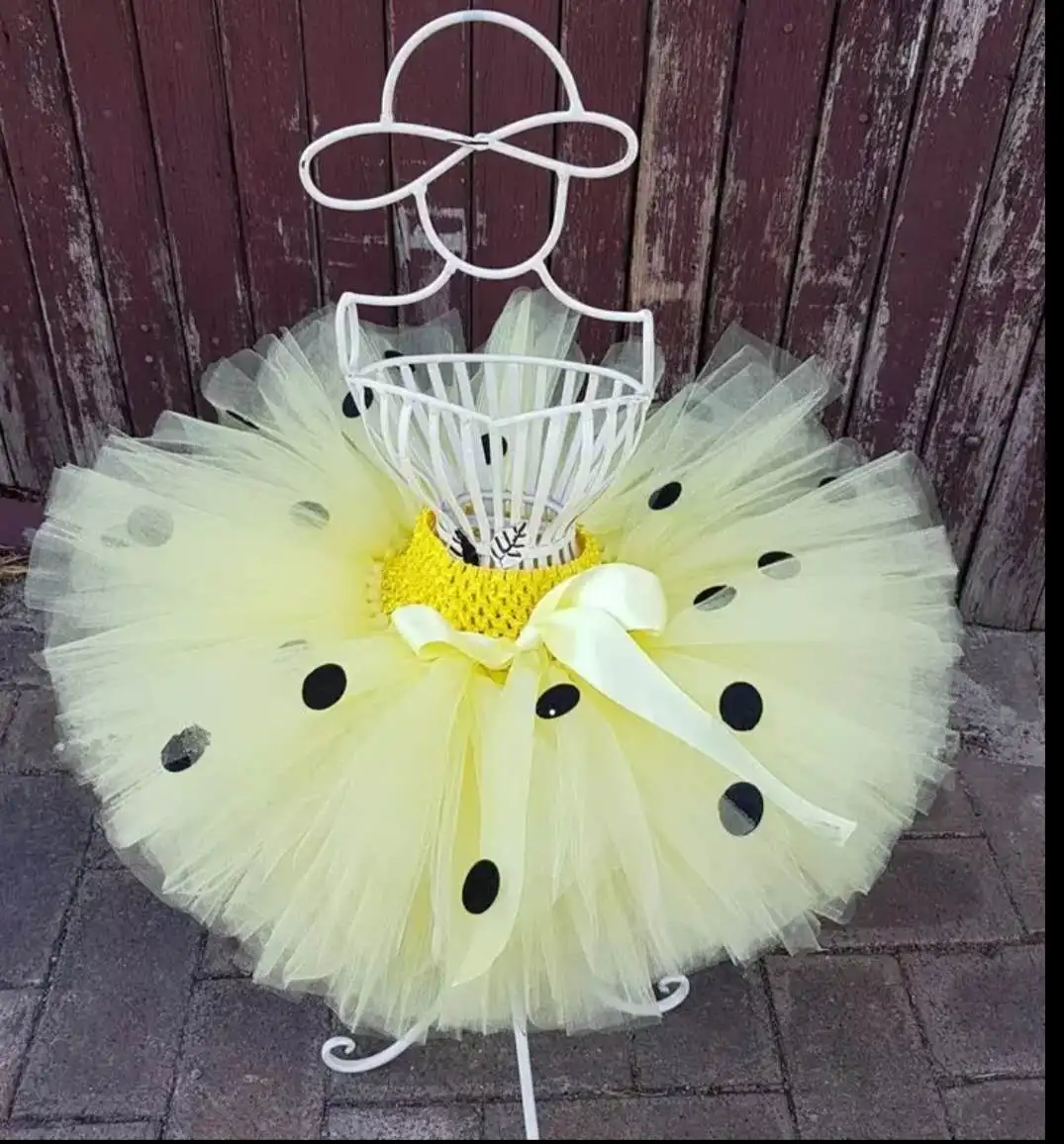 Falda tutú amarilla de Minnie para niña, ropa, trajes de tutú de lunares, faldas de tul para niñas pequeñas, disfraz de Halloween y cumpleaños para niños