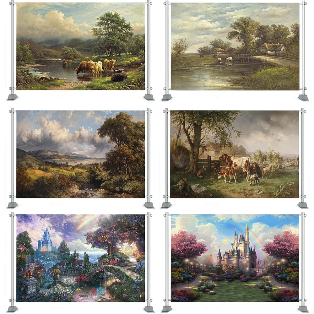 Natural Scenery Backdrop  Art Oil paintings Gallery Props Fantsy Background Animal Farm Photography Backdrops For Photo Studio