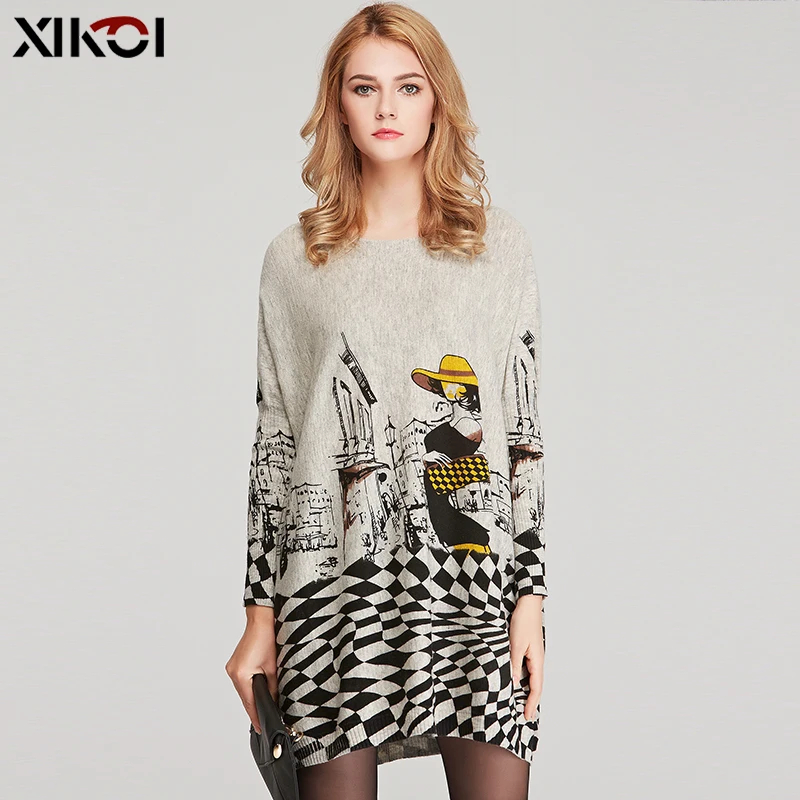 XIKOI Spring Clothes Oversized Winter Sweaters For Women Knitted Print Long Wool Pullovers Pull Femme Warm Batwing Sleeve Jumper