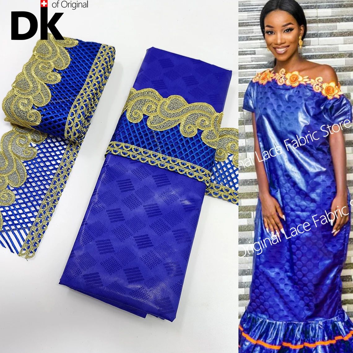 Fita de renda africana para artesanato, Bacia Riche, Vestidos Nigéria, branco e dourado, alta qualidade, 5 + 5 jardas, 2023