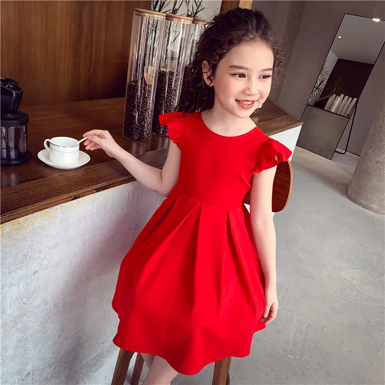 Chiffon Girls Dress with Bowknot Summer Princess Party Dresses Wedding Red Dress Kids girl Clothing Childrens red vest dress