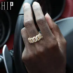 HIP Hop Classic CZ Cuban Prong Ring Gold Silver Color Iced Out Zircon Charm Ring For Men Women Jewelry Size 8-10
