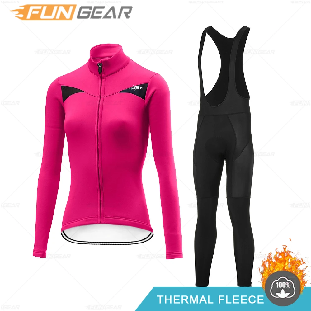 Women Cycling Fleece Thermal Clothing Set Jersey Mountain Bike Clothing Braces Pants Triathlon Winter 2023 Fashion Clothing