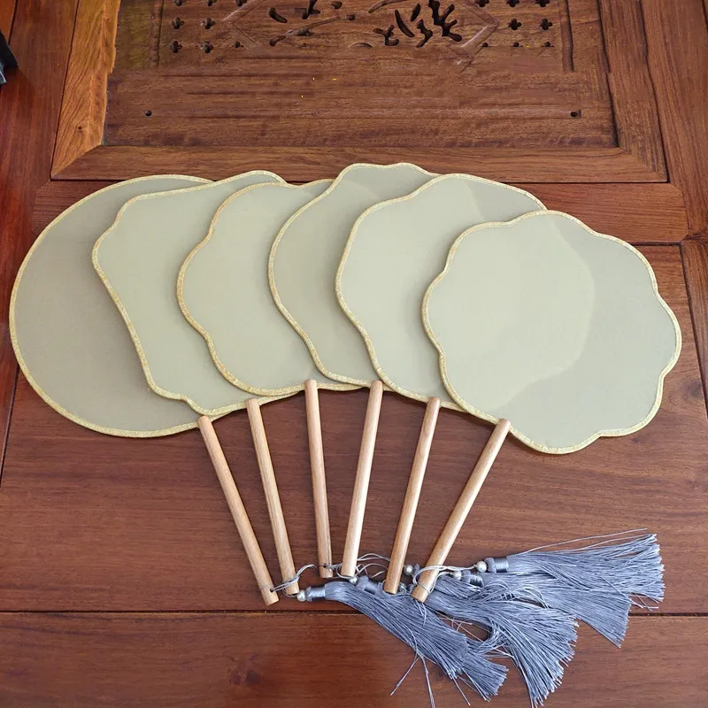 

Blank White DIY Chinese Mulberry Silk Hand Fan Handle Round Hanfu Costume Dance Accessories Personalized Paintings Embroidery