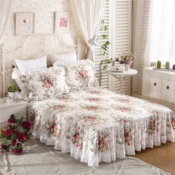 Top Floral Print Ruffle Bedspread On The Bed Lace Mattress Cover Egypt Cotton Bedclothes Sheet Princess Lace Bedding Bed Skirt