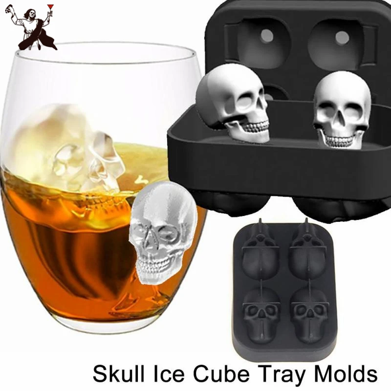 

Silicone Skull Ice Mold Ice Cube Tray Mould Shape Ball Skull Four Giant Skull Round Ice Cube Maker Black Ice Tray Bar Tool