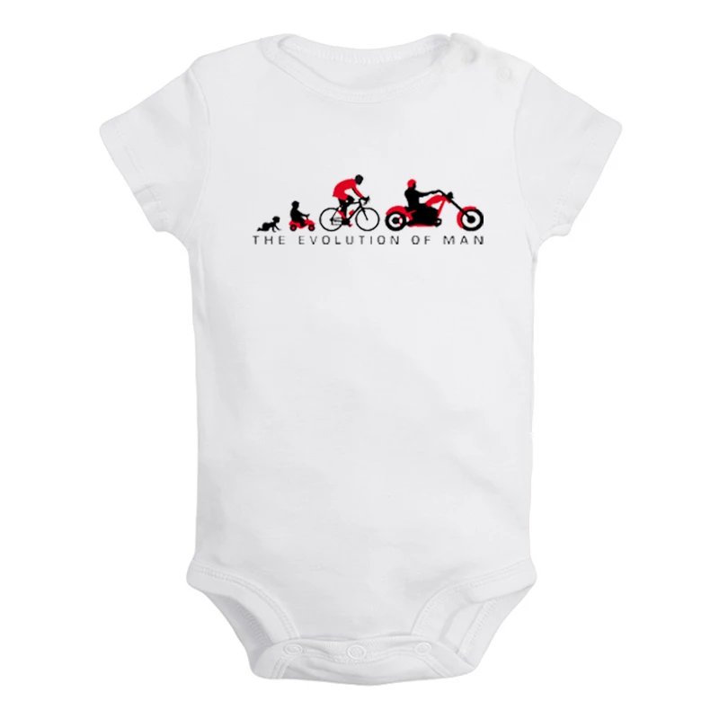 iDzn The Evolution of Man Biker Motorbike Bike Black Print Newborn Baby Girl Boy Clothes Short Sleeve Romper Outfits Cotton