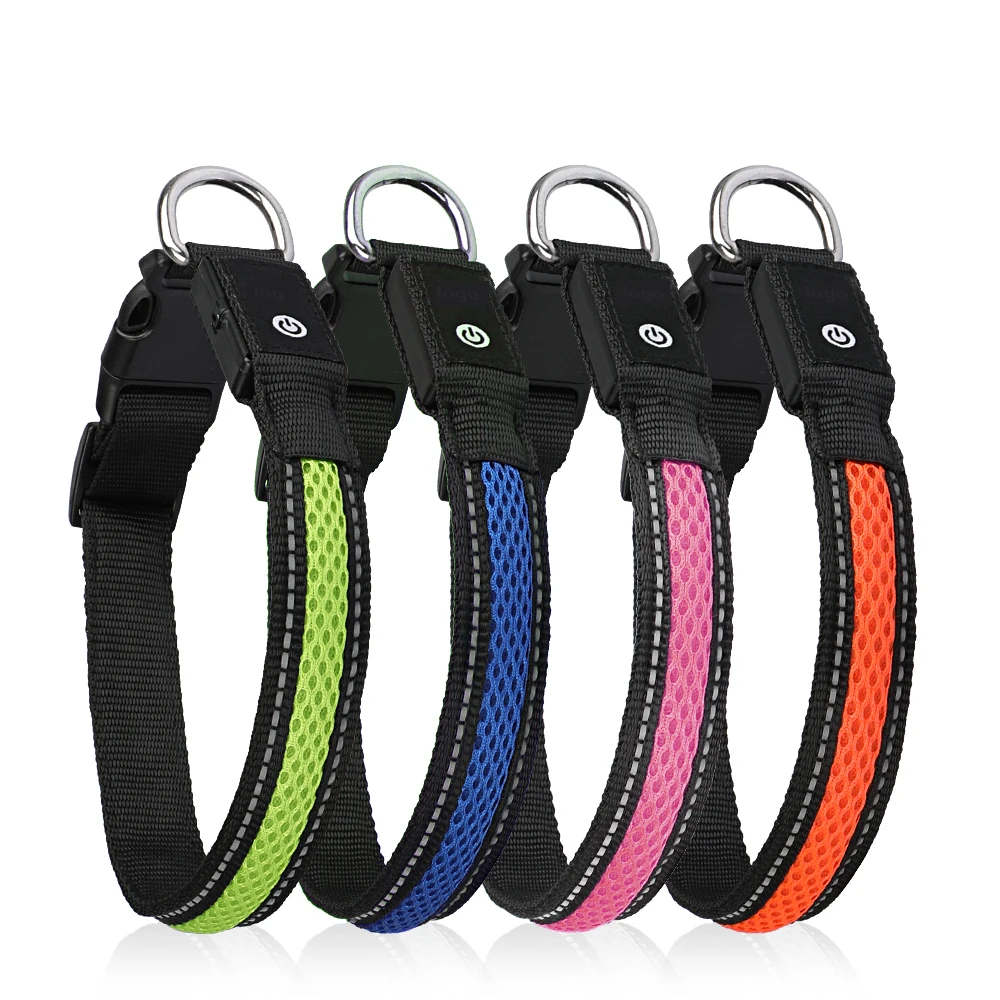 Nylon Dog Collar Flash Night Safety LED Glow Waterproof Dog Harness Collars Accessories Dogs Luminous Fluorescen Pet Supplies