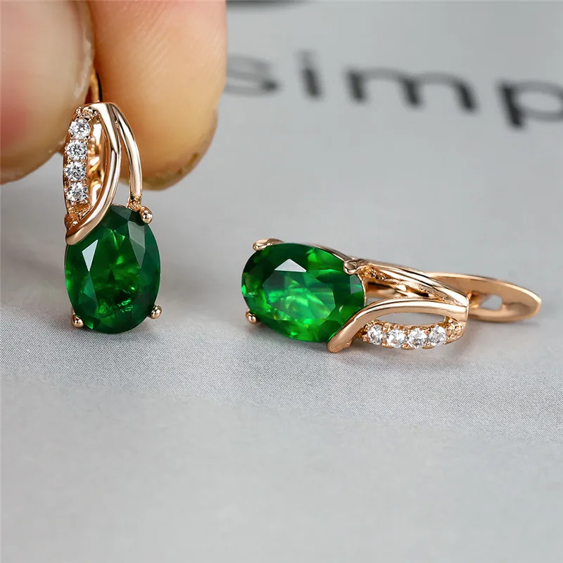 Women's Aqua Blue Zircon Oval Stone Hoop Earrings, Boho Style