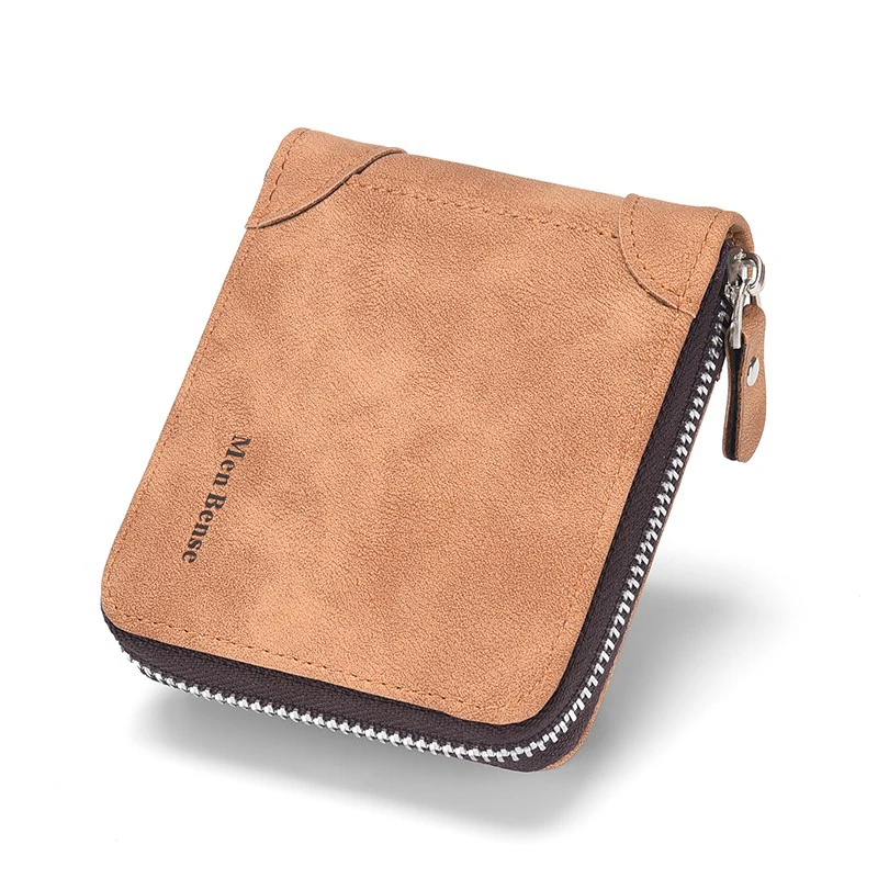 

PU Leather Student Wallet Short Design ID Credit Card Multifunctional 2 Fold Zipper Men Purse 11.3*8cm