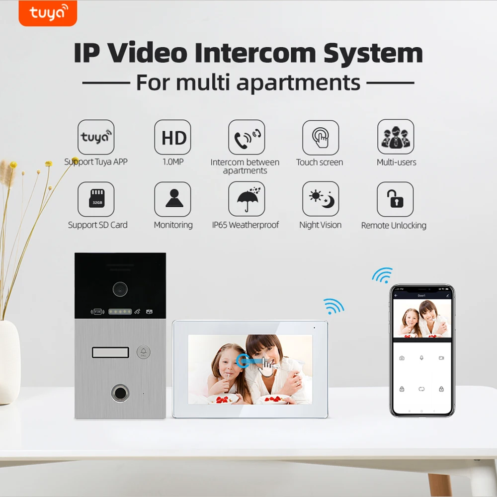 Jeatone Tuya 7 pollici videocitofono citofono campanello Smart Home Eye Door Camera Wireless WiFi sistema di controllo accessi con RFID