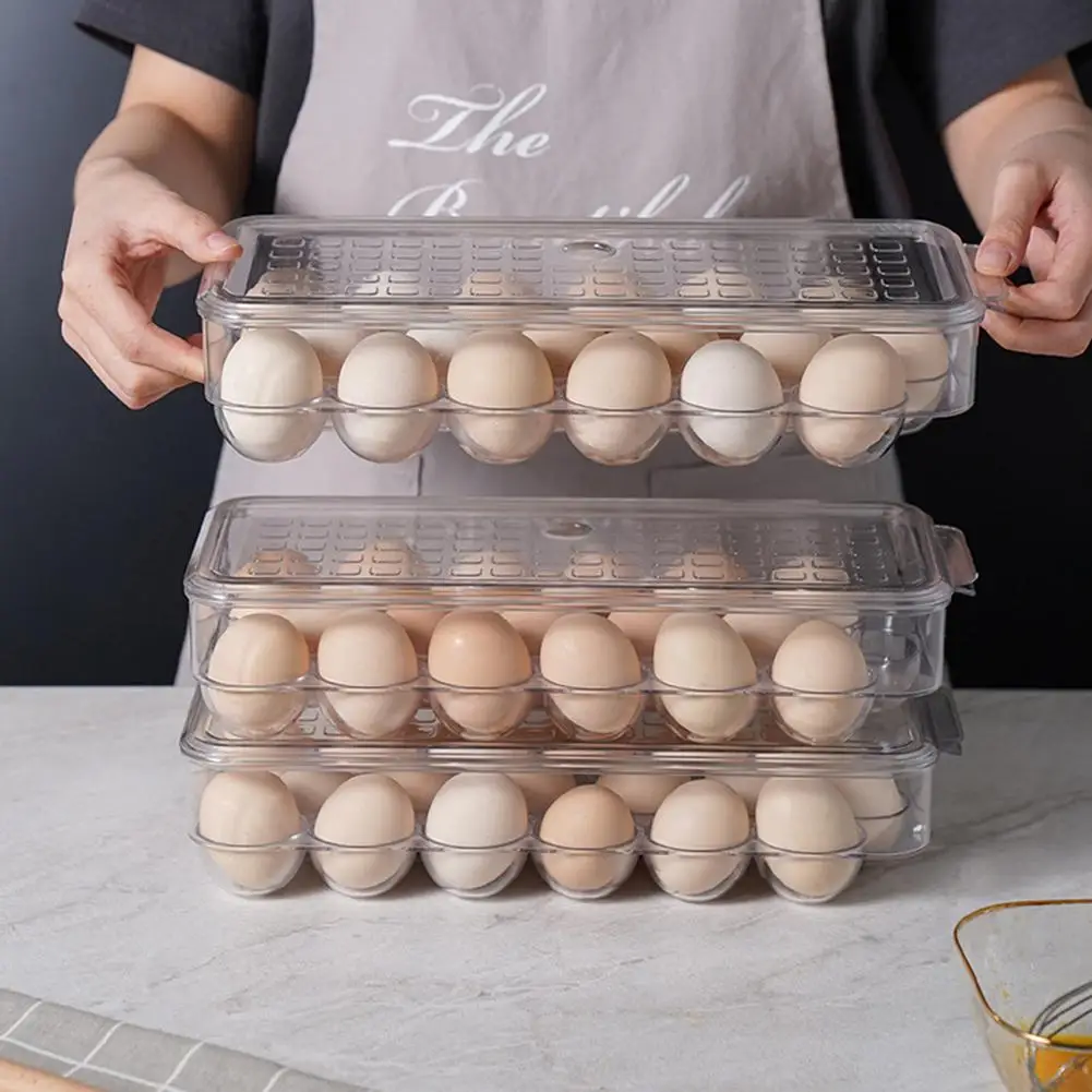 18 Grids Egg Holder Stackable Storage Box Kitchen Fridge Organizer With Sealing Cover Dust-proof Fresh-keeping For Storing Eggs