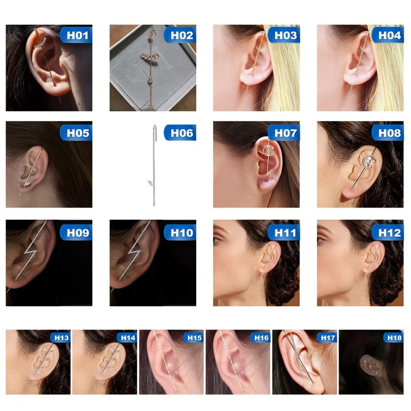 1pc Fashion Zircon Earring Bone Clip Silver Color Needle Women Jewelry Chic Ear Wrap Crawler Hook Earrings Stud Earrings Gifts