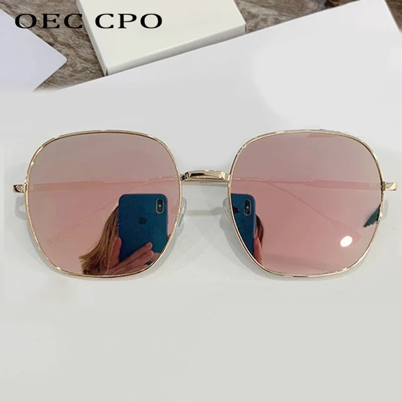 OEC CPO Vintage Square Sunglasses Women Fashion Pink Mirror Sun Glasses Female Steampunk Metal Frame Retro Brand Eyewear UV400