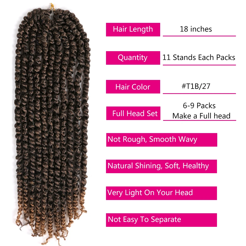 Mtmei capelli Pre attorcigliati passione Twist capelli trecce all'uncinetto trecce intrecciate 18 "11 fili nero marrone Bug Ombre intrecciare i capelli