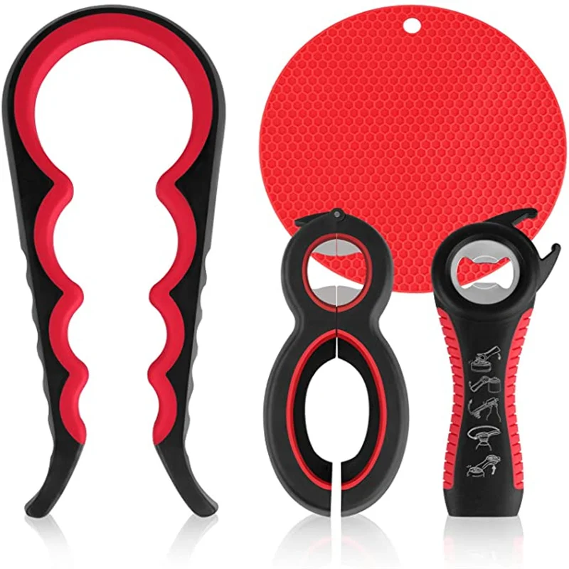Jar Opener for Multifunctional 6-in-1 Bottle Opener Jar Lids Opener, 4-in-1 Jar Opener and Non Slip Lids Opener Gripper