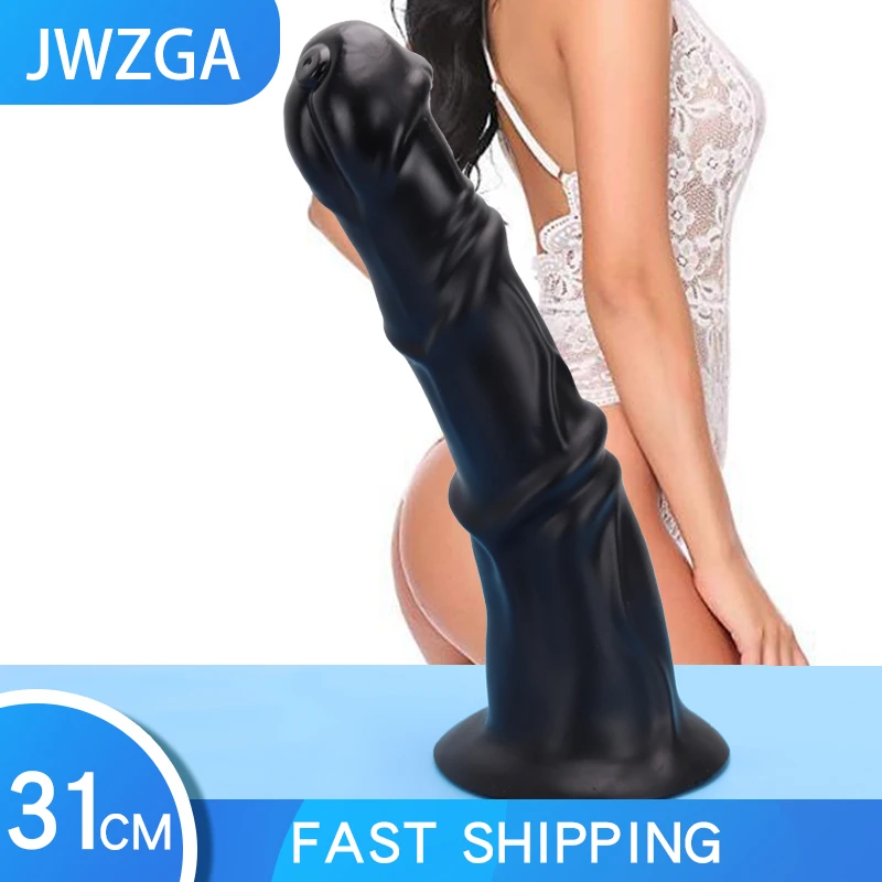 JWZGA Huge Horse Dildo  Masturbators Sex Toy For Adult Plastic Dick Anal Sex G-Spot Fisting Animal Penis With Suction Cup 18