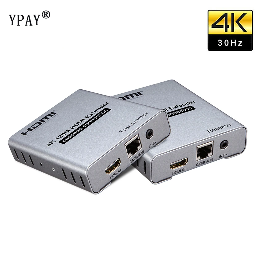 HDMI Extender 4K@30HZ 120M Over RJ45 Ethernet Lan CAT5e Cat6 Cable Cascade Connection Extension PC DVD TO TV