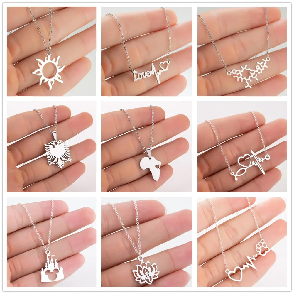 Fashion Silver Color Stainless Steel Razor Blades Pendant Necklaces Men Jewelry Steel Male Shaver Shape Bear Heart Necklace