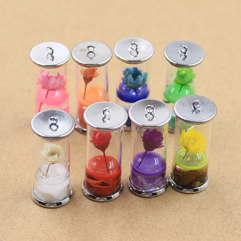 4pcs Charms Real Dried flower floating bottle Glass Pendant Crafts Making Findings Handmade Jewelry DIY for Earrings Necklace