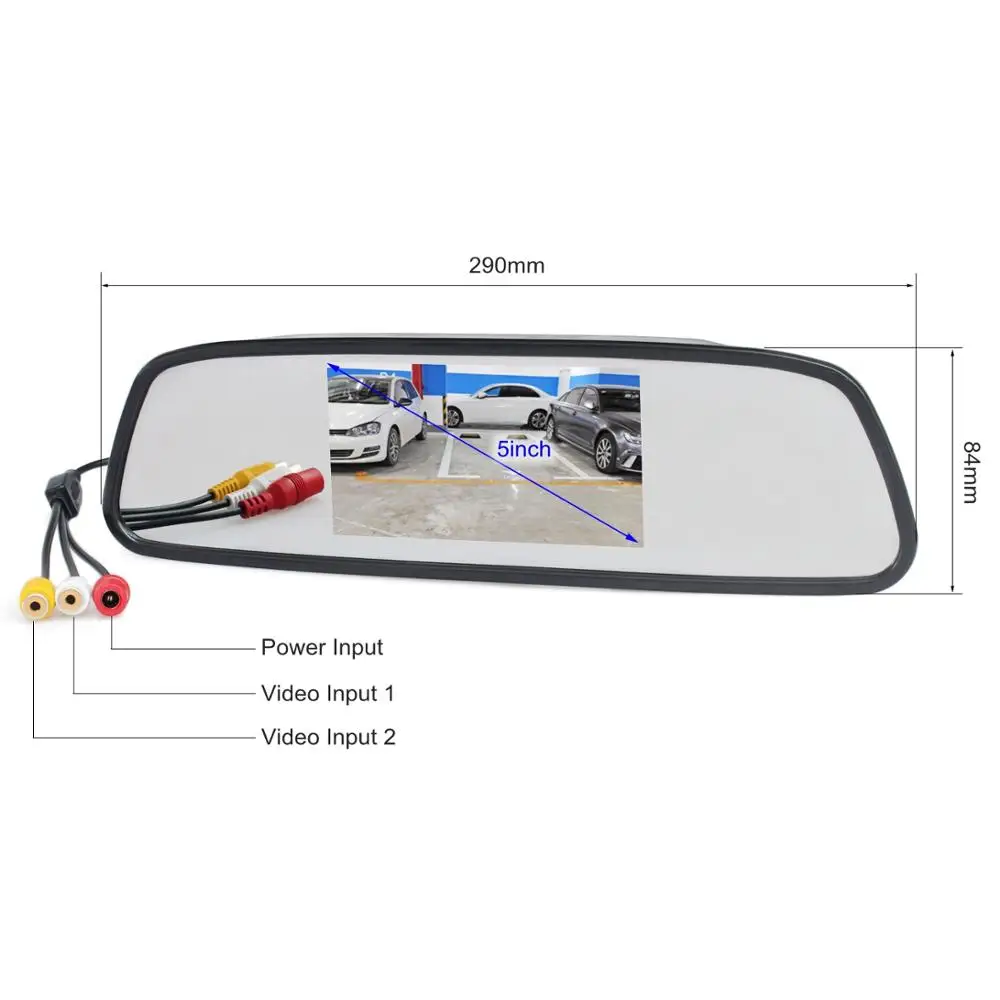 SMALUCK 5inch HD Display Rear View Mirror Monitor 2ch Video Input Car Monitor for DVD Camera VCR