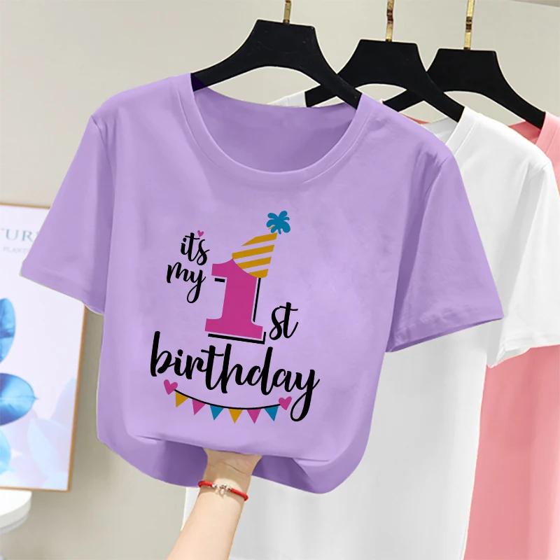 Purple Girl Birthday Cartoon T Shirt For Girls Tshirt Number 2 3 4 5 6 7 8 Graphic Kids Clothes Boys Letter Print Short Sleeved