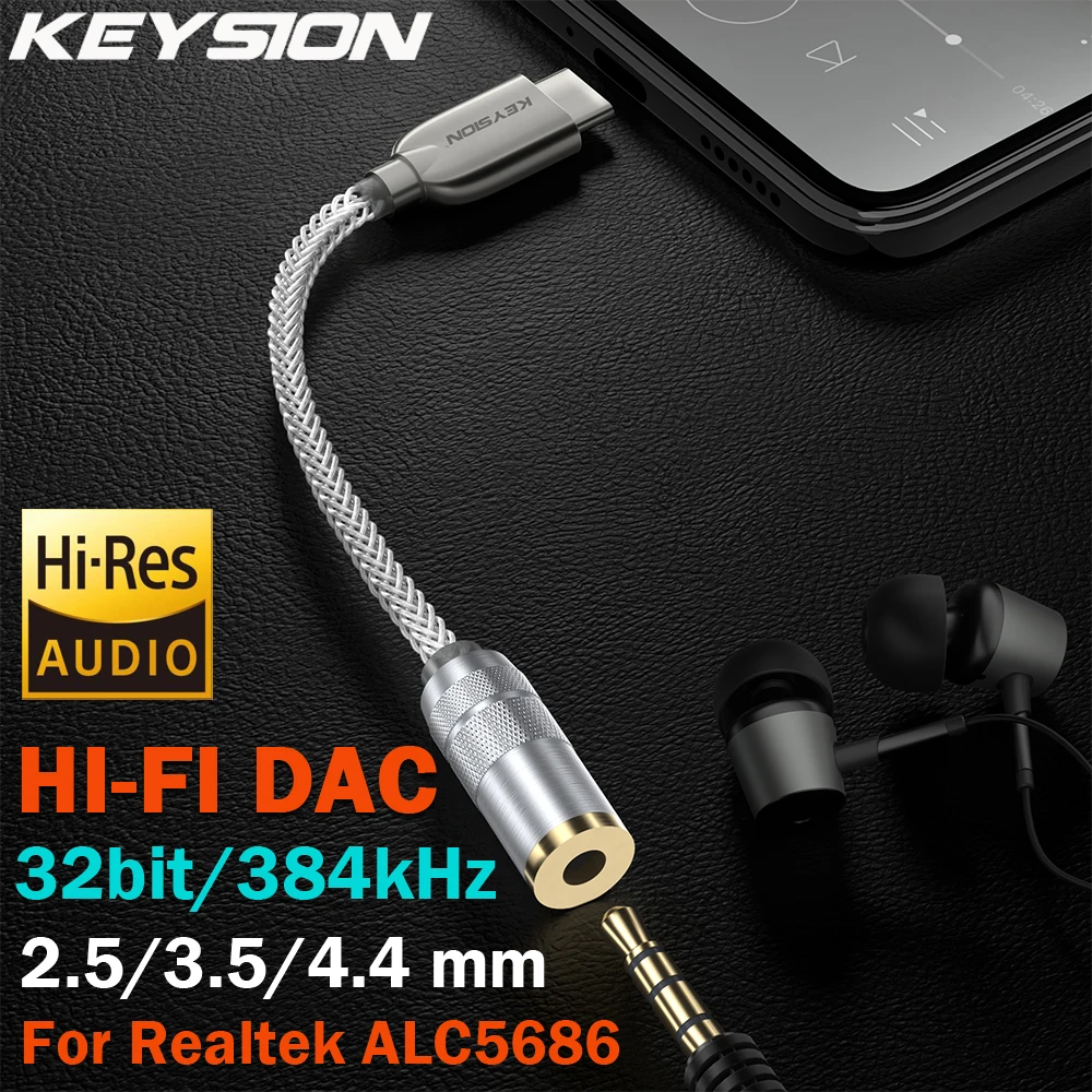 KEYSION DAC Earphone Lossless Music Decoder USB Type C to 3.5mm/2.5mm/4.4mm HD Hi-Fi Digital Audio Headphone Amplifier Adapter