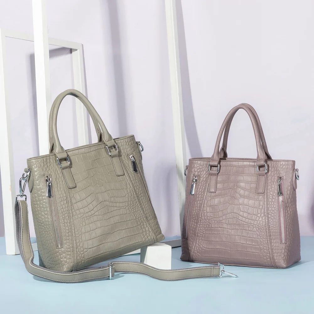 Zency Lady Tote torebka 100% prawdziwej skóry wysokiej jakości torba na ramię moda damska Crossbody czarny szary klasyczny górny uchwyt