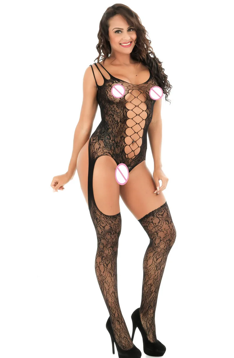 Womens Fishnet Bodysuits Catsuit Transparent Open Crotch Sex Clothes See Through Body Stockings Mesh Hot Erotic Lingerie