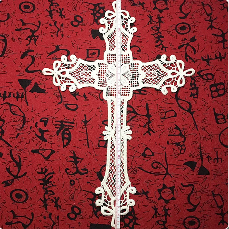 2 Pcs/Lot Ivory Jesus Crosses Embroidery Patches Church Appliqued Lace Trims Sewing on Cosplay Costume Diy Clothing Lace Fabric