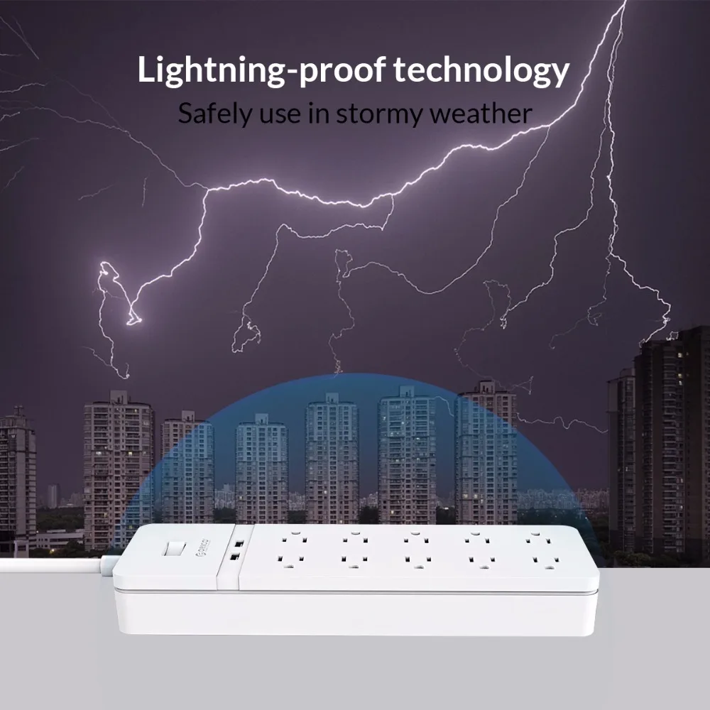 ORICO US Plug Electrical Socket Power Strip 8AC Outlets 2 USB Ports For Home Office Surge Protector