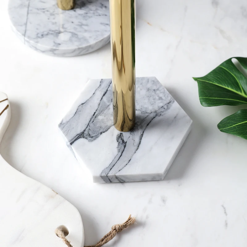 Natural Marble Tissue Holder Gilded Stainless Steel Bar Decoration European Living Room Desktop Napkin Holder Home Accessories