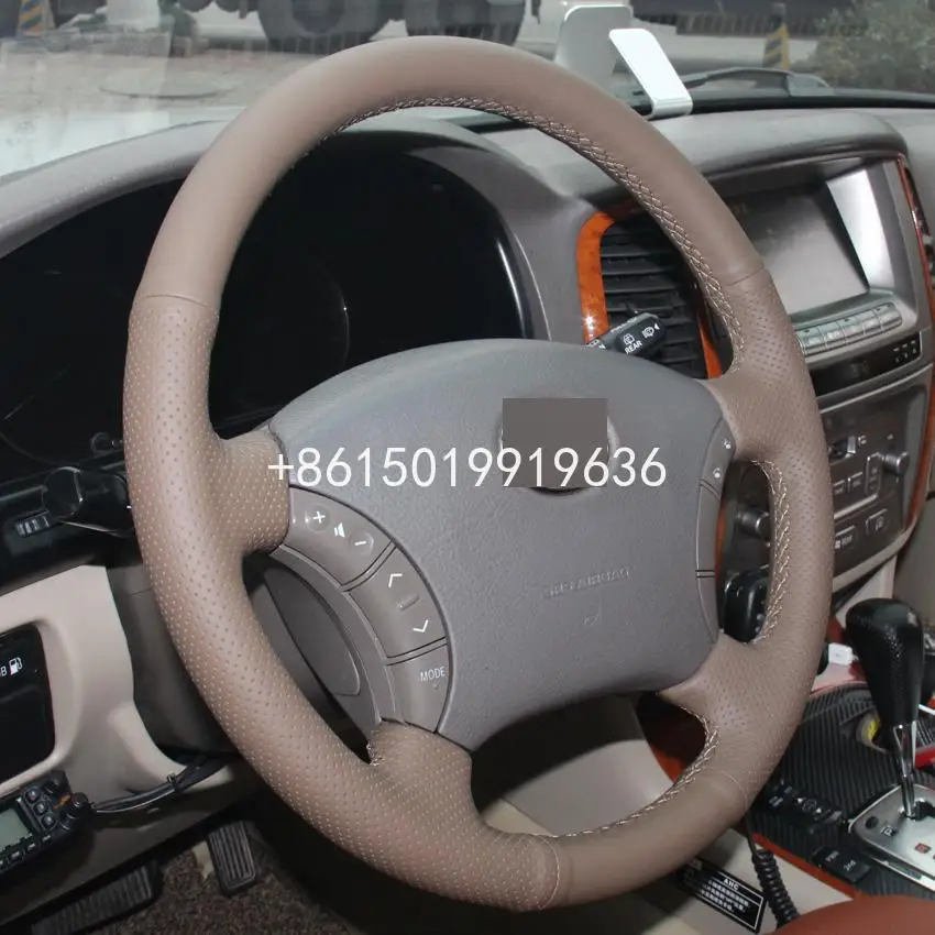 Dark Brown Leather DIY Hand-stitched Car Steering Wheel Cover for Old Toyota Land Cruiser Prado 120