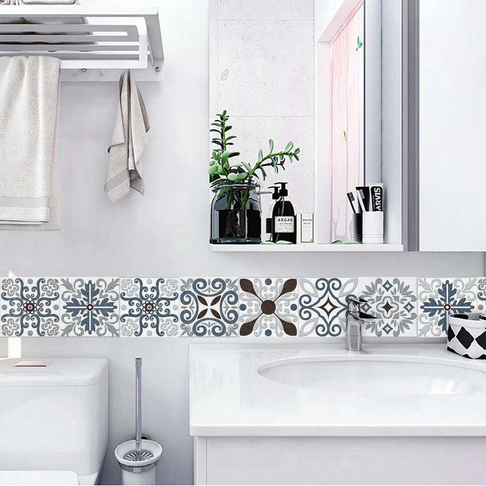 10/15/20cm Mandala Style Matte Surface Tile Sticker Peel & Stick Decoration Film For Tiles /Ground in Kitchen Wardrobe Wallpaper