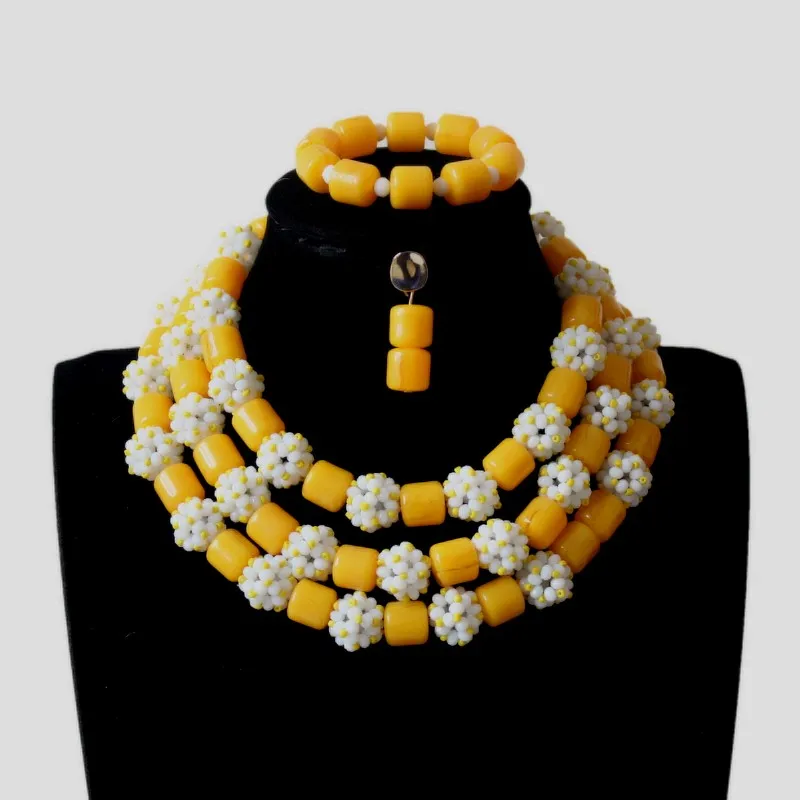 Dudo African Artificial Coral and Crystal Bead Balls Fashion Designer Necklace Set With Bracelet and Earrings 3 Layers Dubai Set