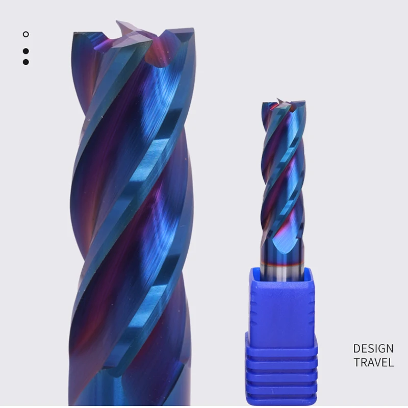 HRC70 Tungsten Steel Flat End Mills Coating Blue Nano CNC Tools Milling Cutter Solid Carbide Milling Bit 4 Flute Router Bits