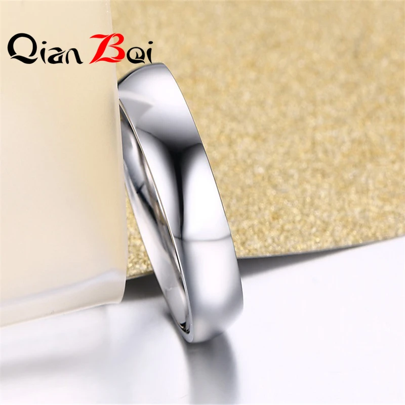 QianBei Silver Color Stainless Steel Ring for Smooth Face Engagement Wedding Rings Jewlery Gifts