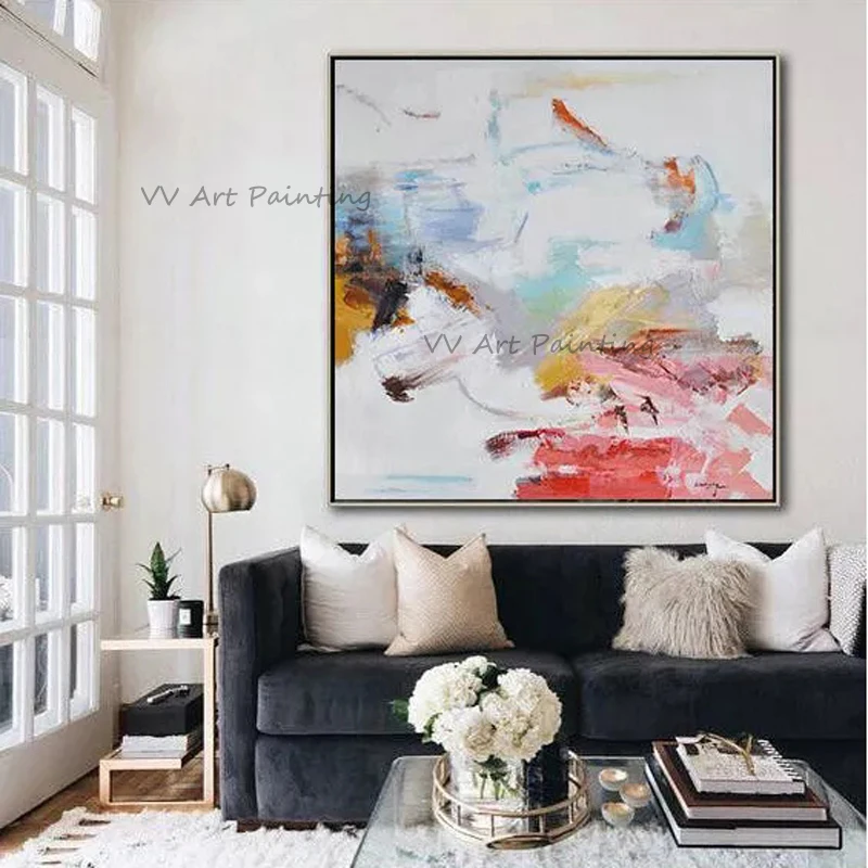 Minimalist Canvas Painting,Original Hand Painted Palette Knife Art,Vibrant Square Abstract,Office Wall Decor Unframed