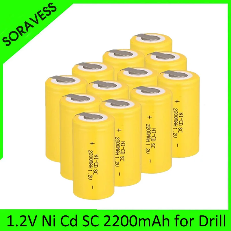 SORAVESS Lowest price 2-10 PCS SC battery 1.2v batteries rechargeable 2200mAh nicd battery for power tools akkumulator