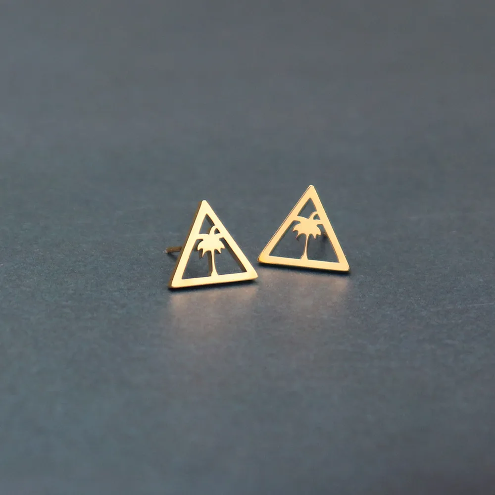 

1 Pairs Geometric Jewelry Simple Triangle Stud Earrings For Women Beach Palm Tree Earrings Coconut Tree Aretes De Mujer