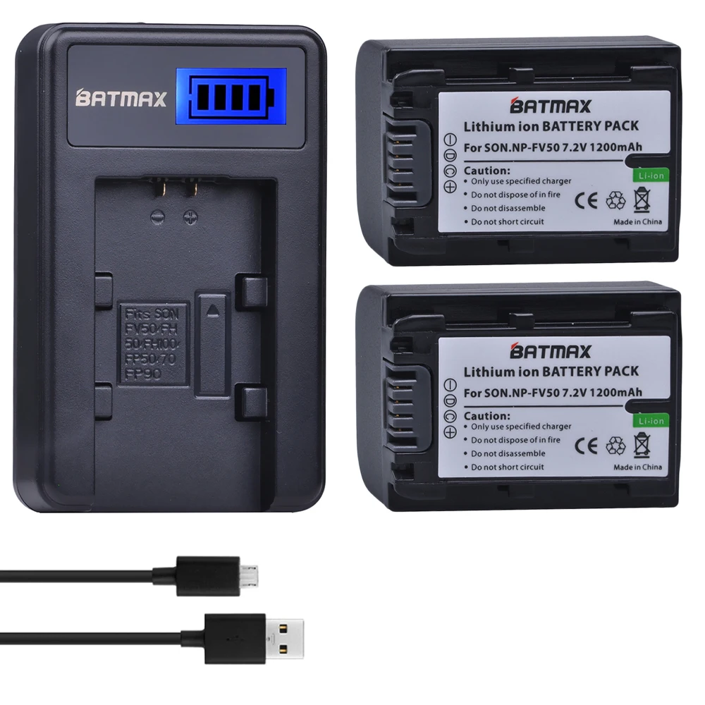 

Batmax NP-FV50 NP FV50 Battery +LCD USB Charger for SONY HDR CX390 290E PJ510 820E 790E 660E XR260 CX700E PJ50E 30E SR68