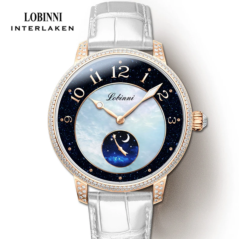 LOBINNI 2021 NEW Ladies Luxury Watches Seagull Movement Automatic Mechanical Watchs Mother-of-Pearl Dial Ladies Wristwatch