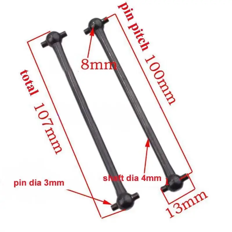 Eje de transmisión de aleación de piezas para coche teledirigido, pasador a Pin, 80,5mm, 88mm, 91mm, 94mm, 95mm, 100mm, 106mm, 132mm, 139,5mm, modelo 1:8, 2 unidades