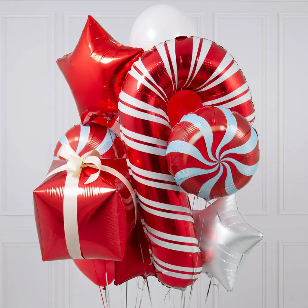 10/5Pcs Christmas Party Balloons Large Size Mini Candy Cane Foil Balloon Christmas Candy Round Globos for Christmas Decorations