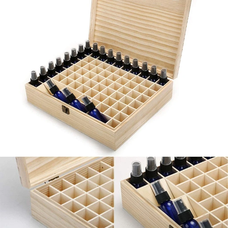 74 Grid Essential Oil Wooden Storage Box Aromatherapy Oil Bottle Organizer Gift Box Multi Square Essential Oil Case Organizer