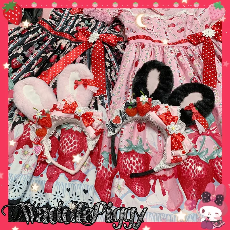 Original Lolita Handmade Strawberry Rabbit Ear KC Headband AP Picking Strawberry Gadget Sweet